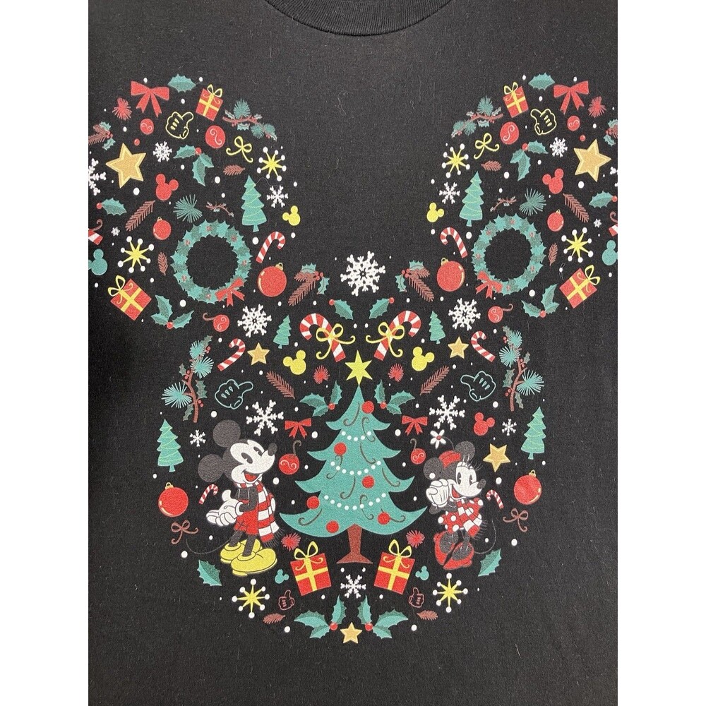 Disney Christmas Mickey Mouse Minnie Mouse T-Shirt M Ring Spun Cotton Holiday